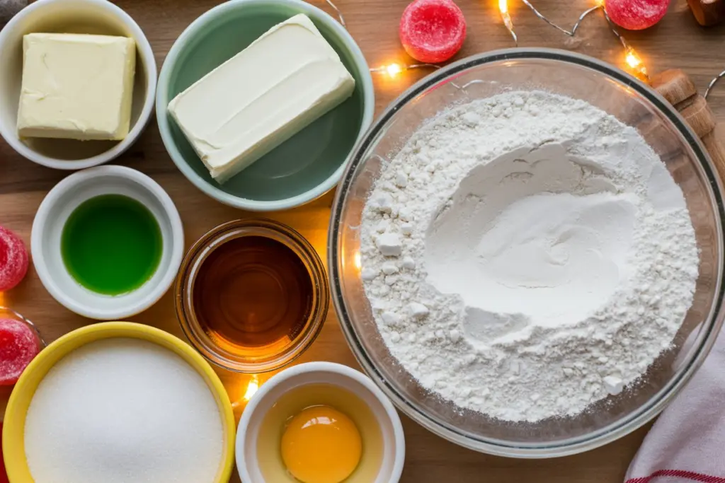 cream cheese spritz cookies ingredients displayed overhead