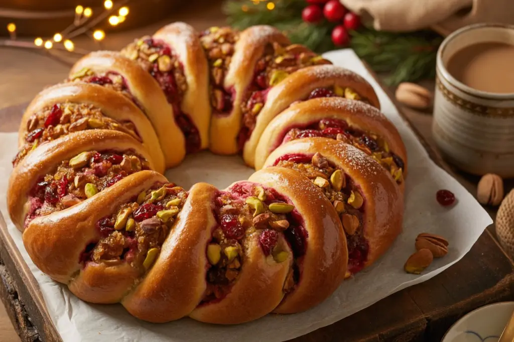 serving-pistachio-cranberry-wreath-bread