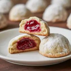 Raspberry Almond Snowball Cookies recipe card