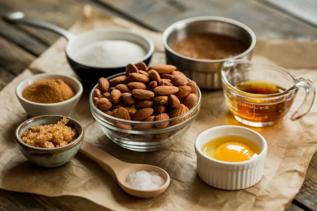 Simple ingredients ready for making candied almonds in the air fryer.