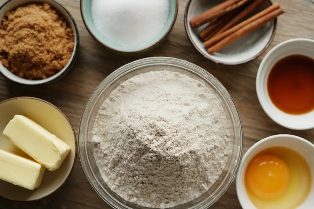 ingredients for cinnamon brown sugar cookies arranged neatly
