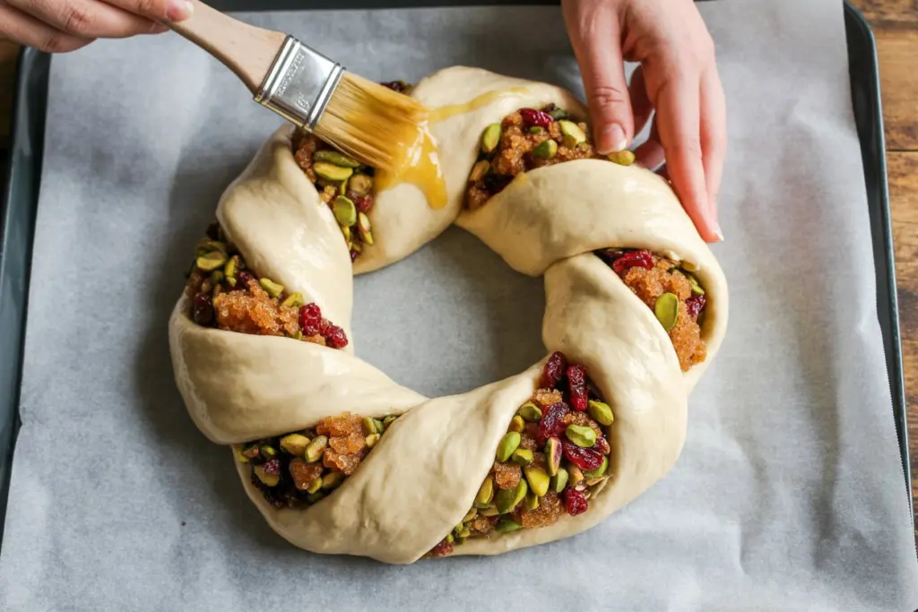 shaping-pistachio-cranberry-wreath-bread