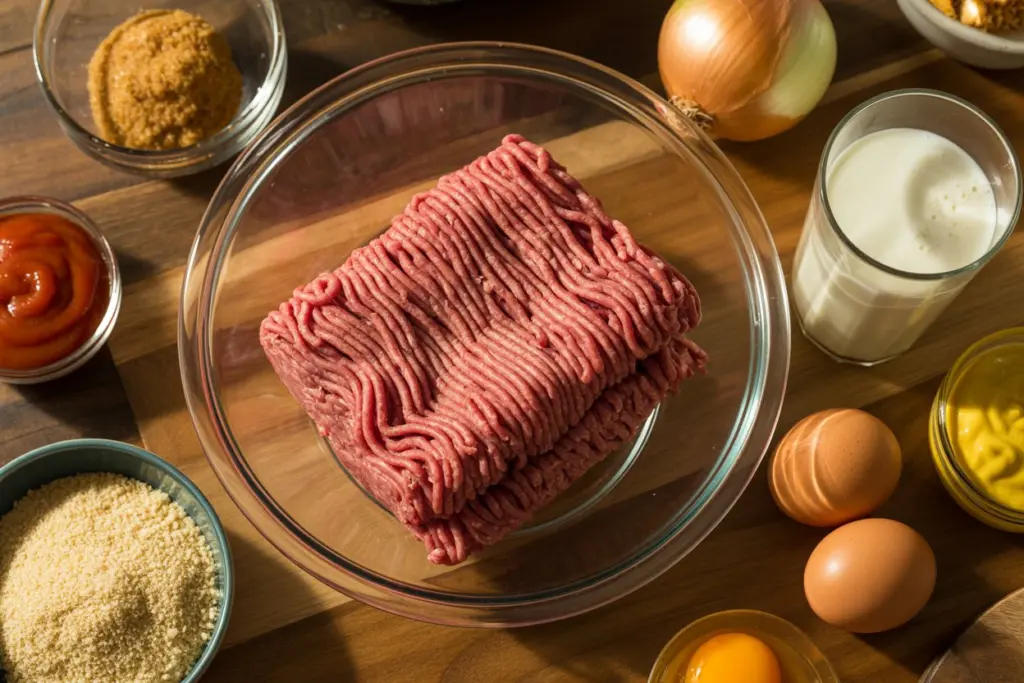 Wagyu meatloaf ingredients with brown sugar glaze
