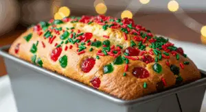 Freshly baked bread with red and green sprinkles