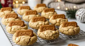 Warm, chewy Biscoff cookies ready to serve