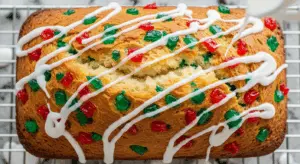 Drizzle the white glaze over the cooled bread