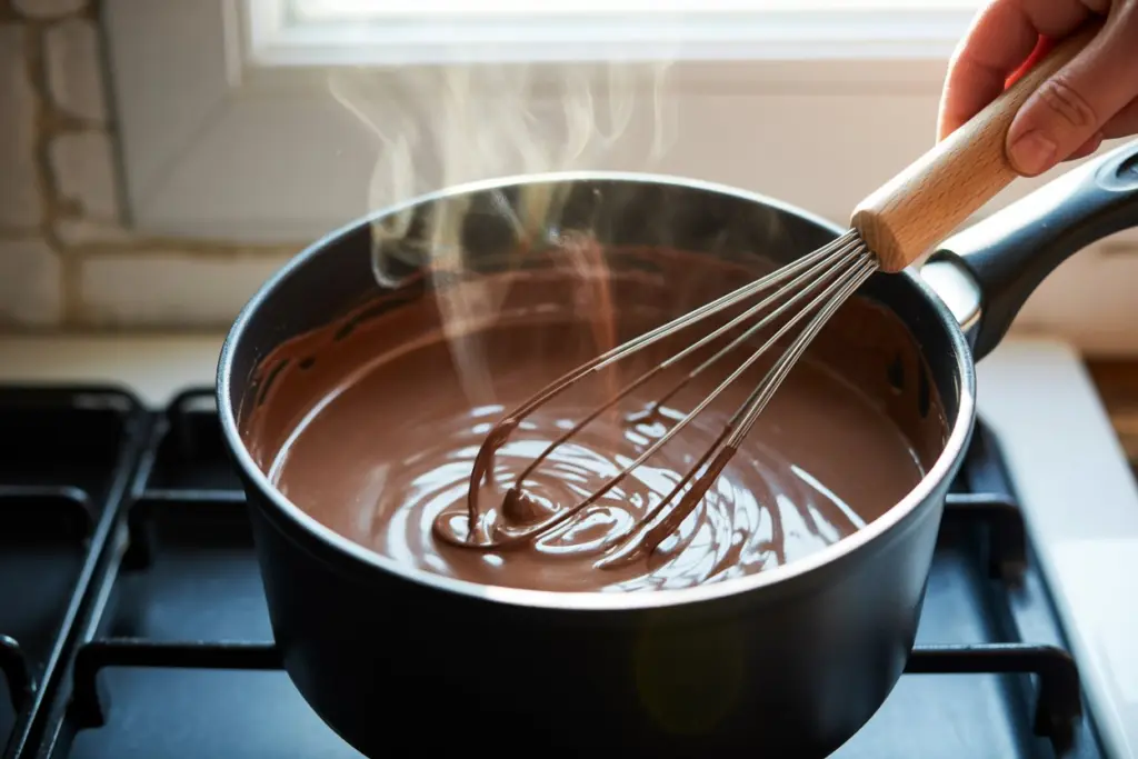 Peppermint Hot Chocolate 13 Whisking Peppermint Hot Chocolate in Saucepan