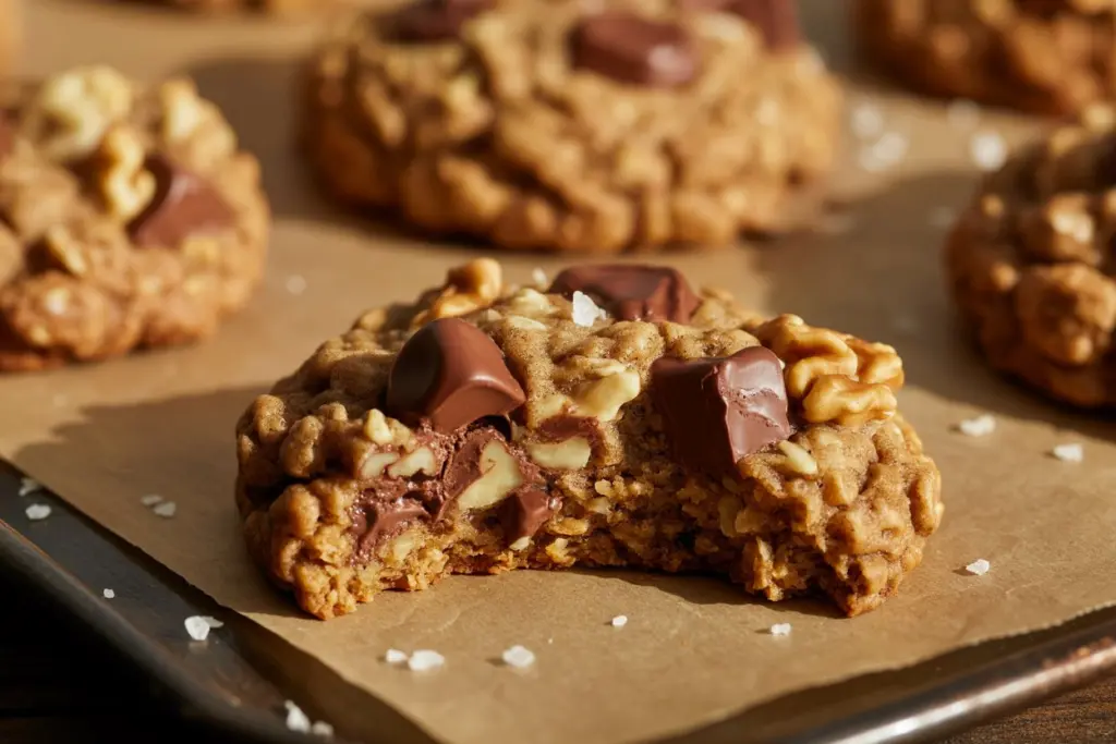 Sourdough Oatmeal Chocolate Chip Cookies with chopped walnuts 