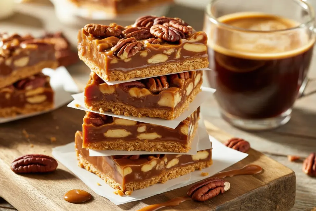 Homemade pecan pie bark cooling