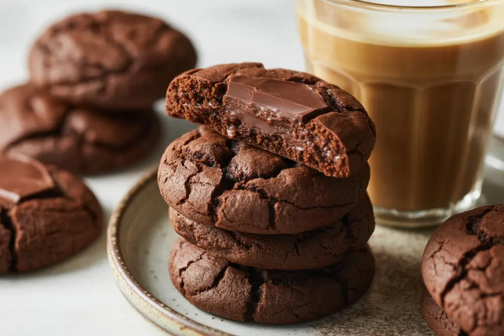serving espresso chocolate cookies with latte