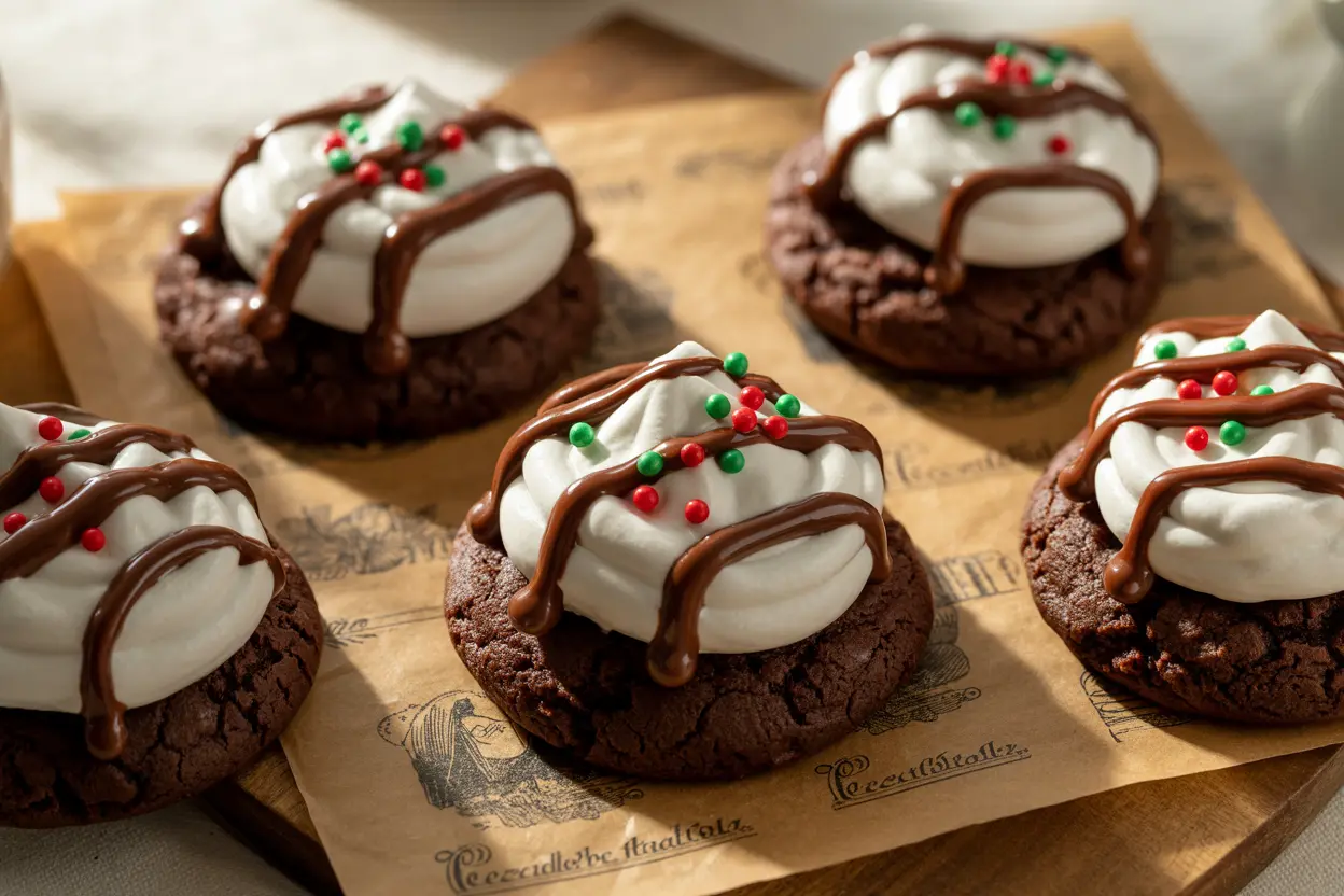 Hot Cocoa Cookies with Marshmallow Frosting