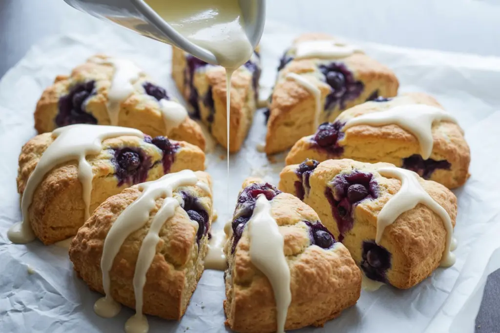 Sourdough Lemon Blueberry Scones with lemon glaze