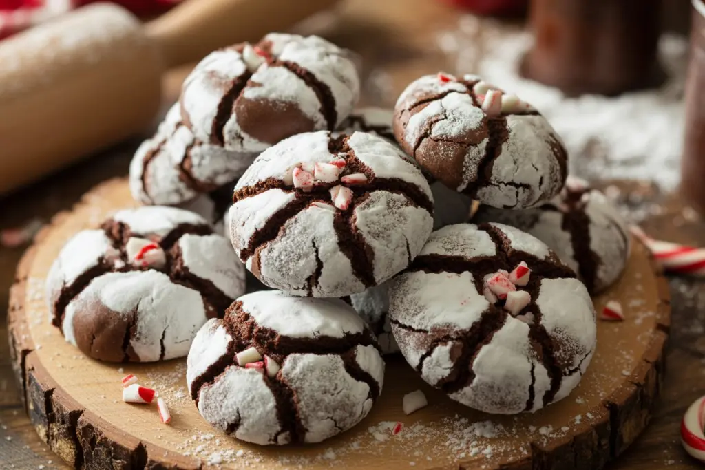 Soft and fudgy Cake Mix Chocolate Crinkle Cookies with snowy powdered sugar tops