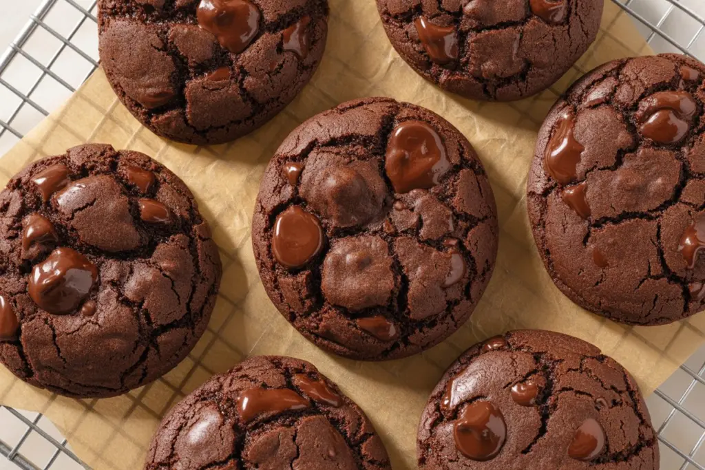 Gluten-free flourless chocolate cookies with glossy, crackly tops