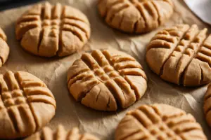 freshly baked golden brown sourdough peanut butter cookies