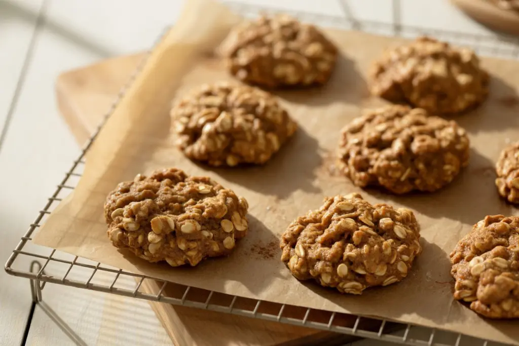 baked sourdough oatmeal cookies cooling