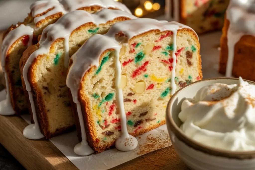 Sliced Christmas Bread served with holiday décor