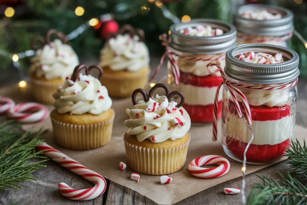 Christmas Peppermint Cake with White Chocolate Buttercream 22 Christmas Mini Cupcakes and Jar Cake Gifts