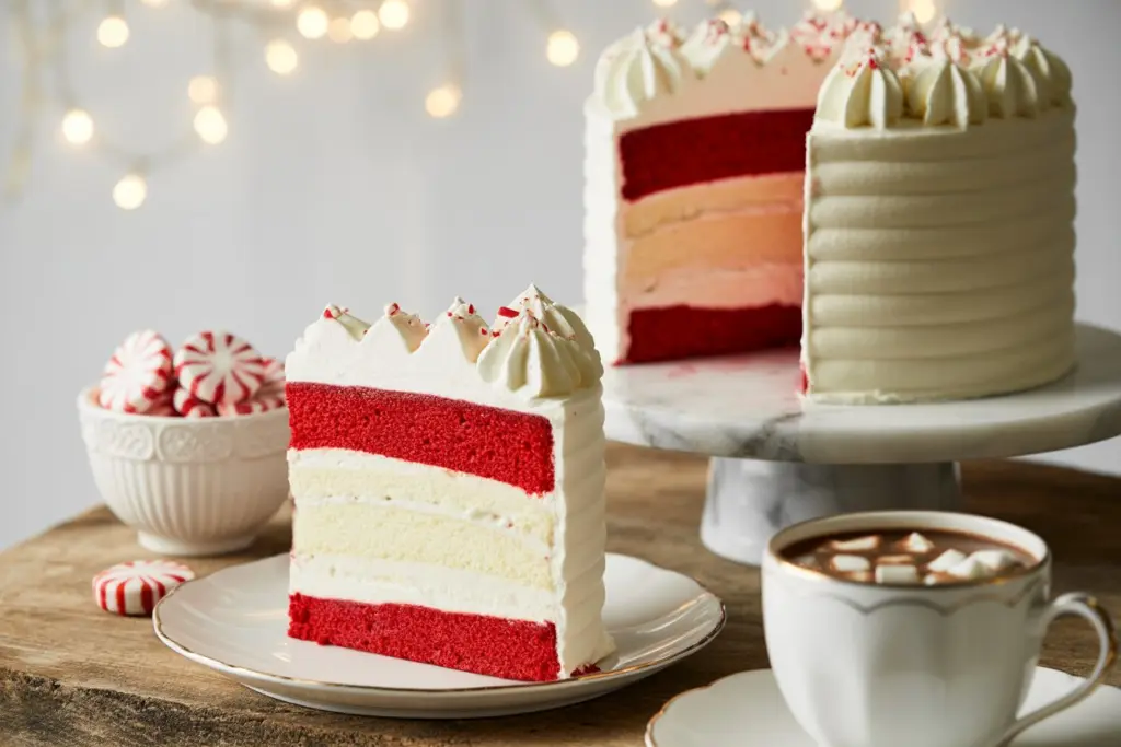 Christmas Peppermint Cake with White Chocolate Buttercream 21 Sliced Christmas Peppermint Cake
