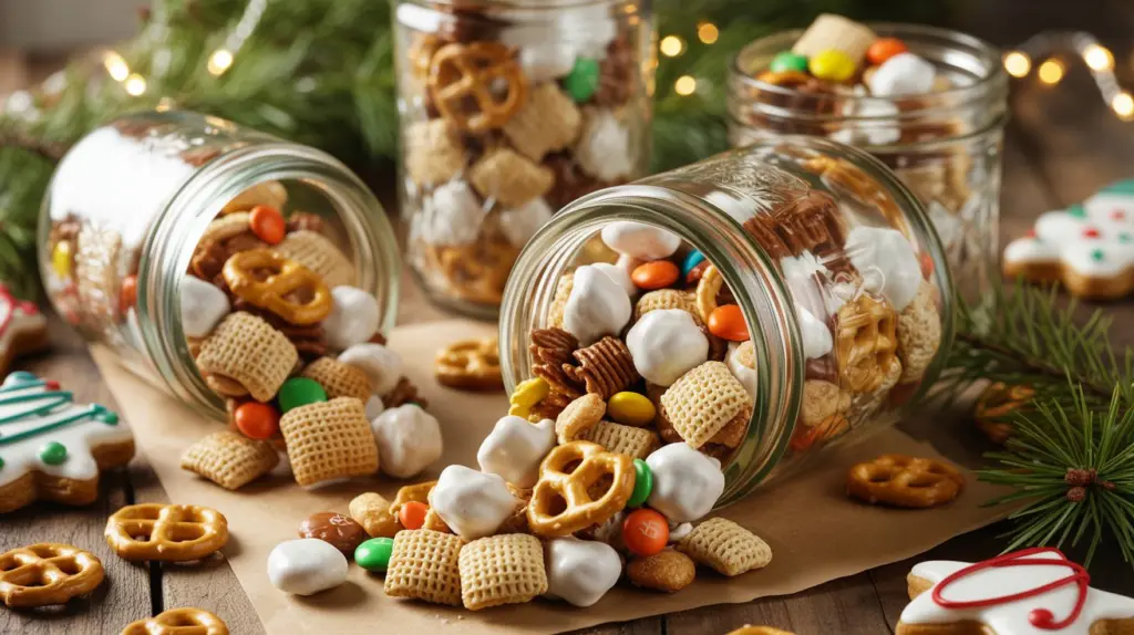 Christmas Chex Mix Recipe 13 Festive jar of Christmas Chex Mix ready for gifting