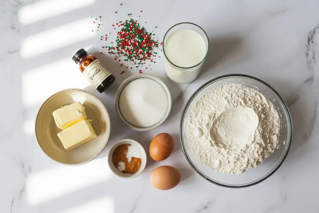 Christmas Bread ingredients on marble counter