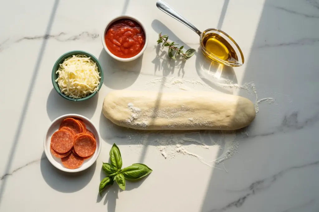 Pizza Pinwheel ingredients flat lay