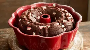 Peppermint Chocolate Bundt Cake: The Ultimate Holiday Dessert Delight 14 freshly baked chocolate cake with crushed candy canes within