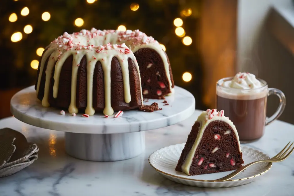 Peppermint Chocolate Bundt Cake: The Ultimate Holiday Dessert Delight 23 Peppermint chocolate bundt cake slice served warm with festive table styling
