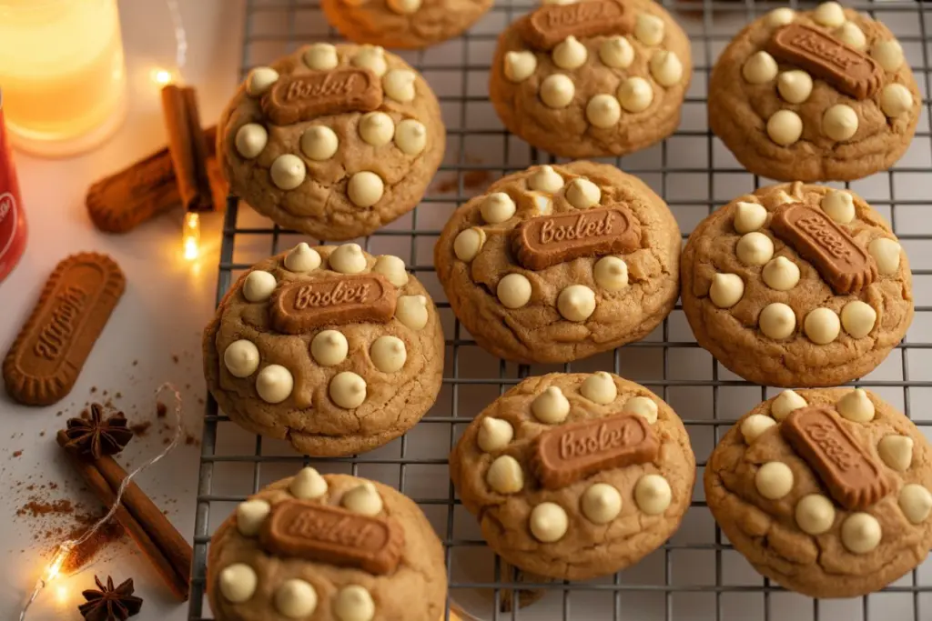 Freshly baked large Biscoff Cookie Butter cookies