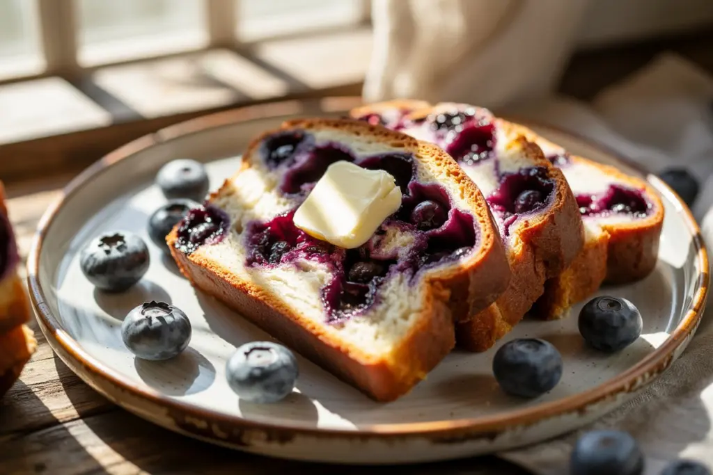 Serving Sourdough Discard Blueberry Bread