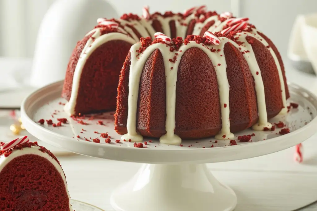 Red Velvet Bundt Cake with Cream Cheese Glaze 18 A beautifully styled Red Velvet Bundt Cake