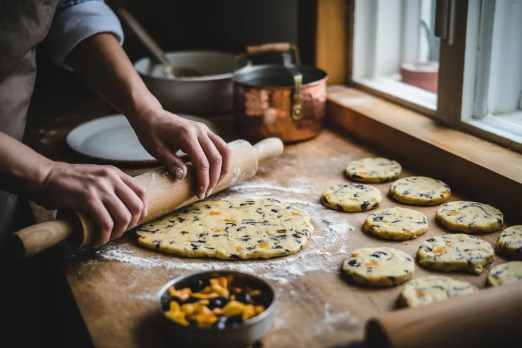 Rolling dough for black olive biscuit cookies