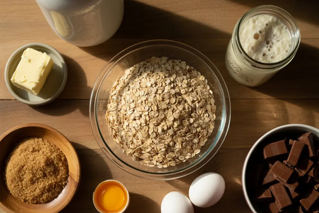 Sourdough cookie ingredients flat lay