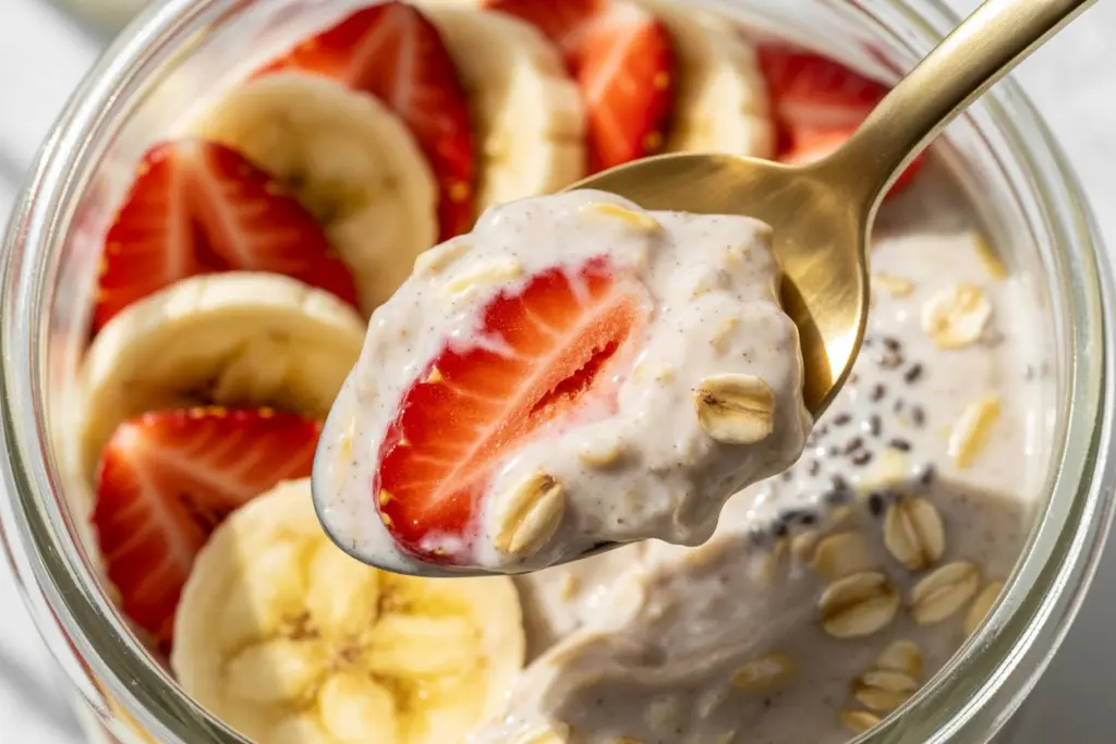 Healthy Overnight Oats Recipe (10 Flavor Toppings) 5 Strawberry Banana Overnight Oats