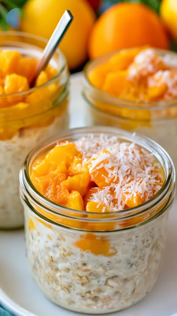 Healthy Overnight Oats with Tropical Coconut Mango Flavor