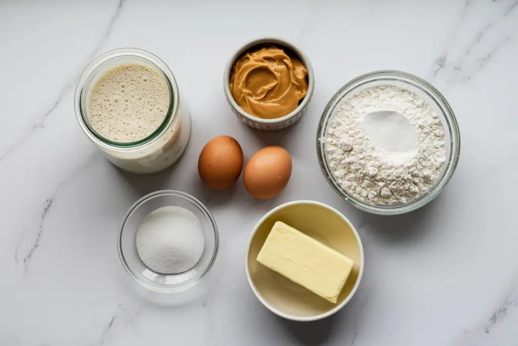 Ingredients for sourdough discard peanut butter muffins