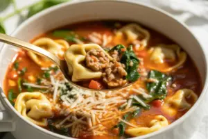 One-Pot Sausage Spinach Tortellini Soup