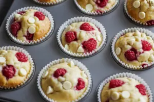 freshly baked muffin with raspberries