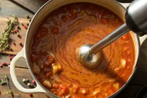 blending-creamy-roasted-garlic-tomato-soup