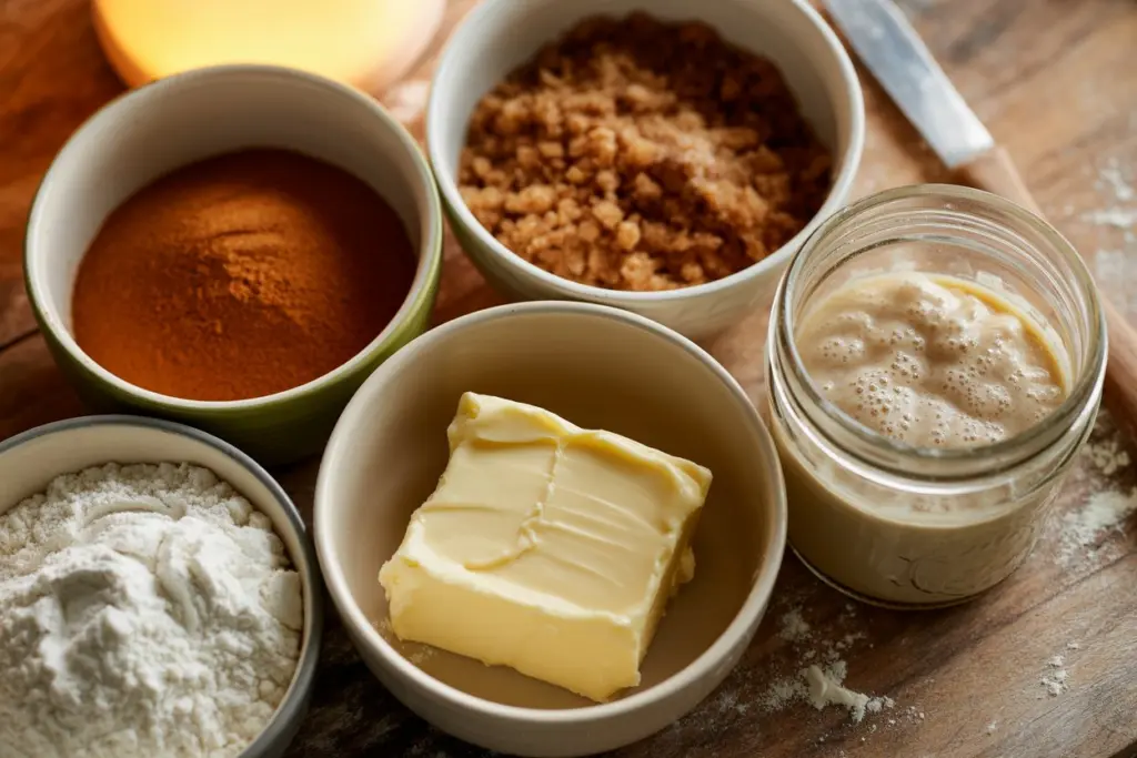 Ingredients for Brown Sugar Cinnamon Swirl Sourdough Bread