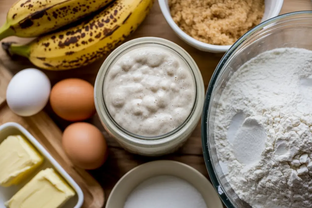 Sourdough Banana Bars ingredients setup