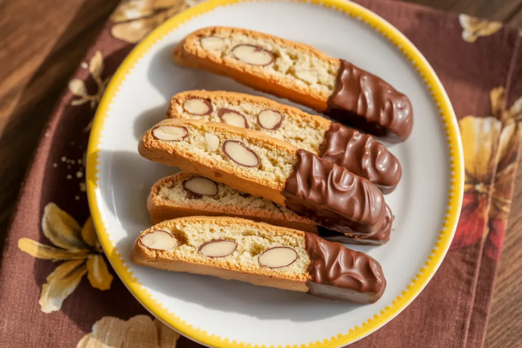 sourdough discard biscotti on rustic countertop