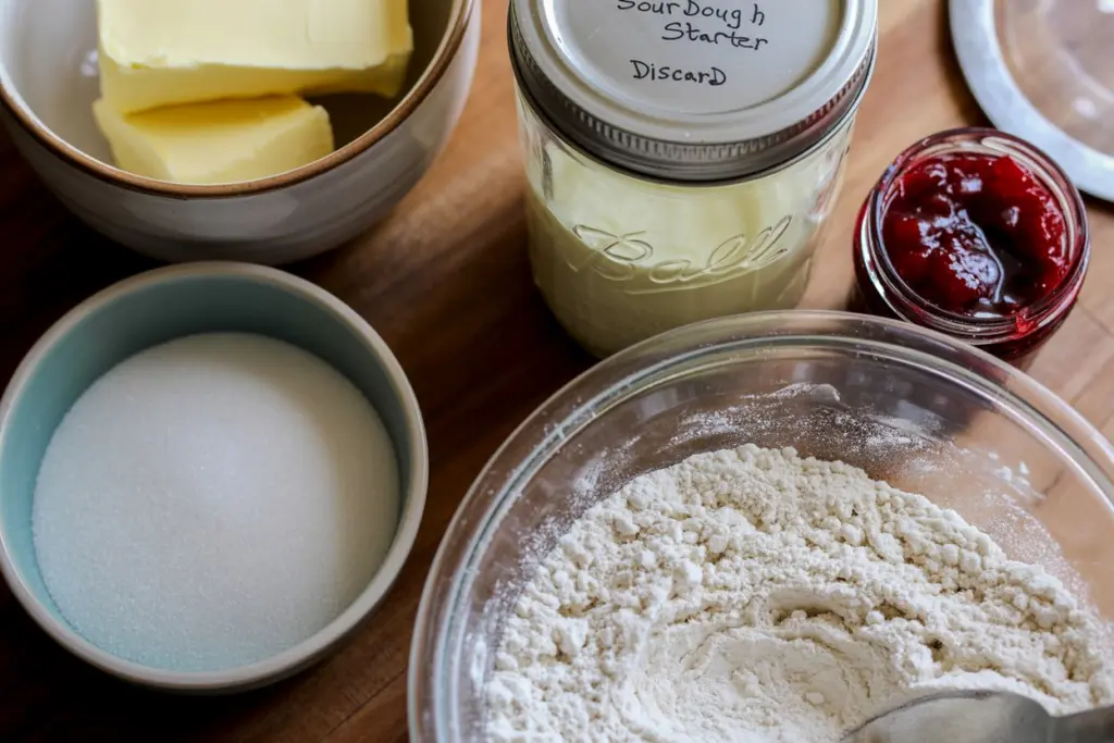 ingredients for thumbprint sourdough discard cookies