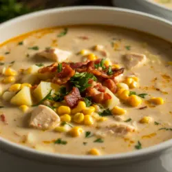 Creamy Chicken Corn Chowder 5 chicken corn chowder recipe card with ingredients and steps