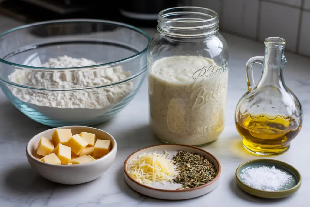 cheese sourdough bread ingredients layout