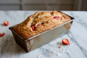 Freshly baked sourdough discard strawberries bread