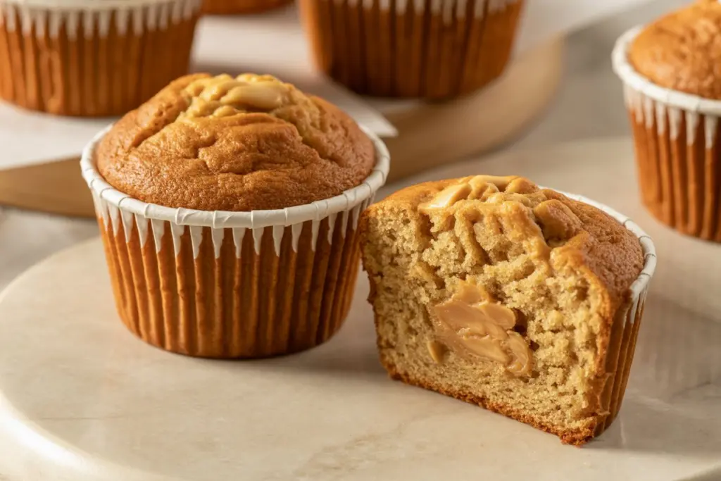 Serving sourdough discard peanut butter muffins