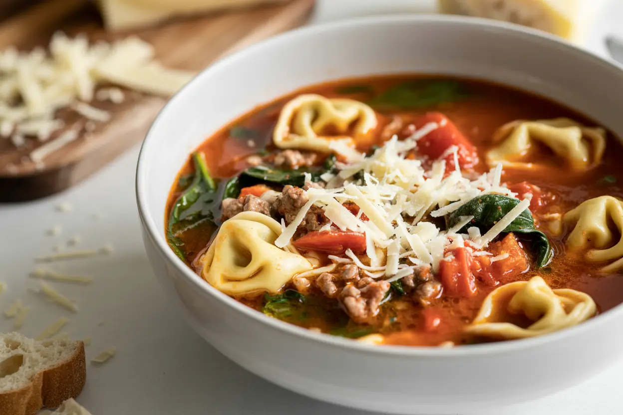 One-Pot Sausage Spinach Tortellini Soup