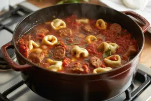 One-Pot Sausage Spinach Tortellini Soup