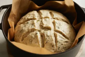 Italian Herbs and Cheese in Sourdough Bread baking